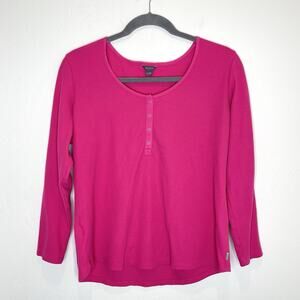 Eddie Bauer Waffle Knit Thermal Henley Top Womens Plus 2XL Pink Long Sleeve